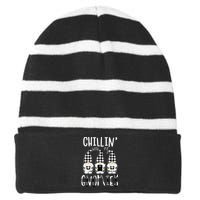 gnomies gnome christmas xmas buffalo black and white paid Striped Beanie with Solid Band