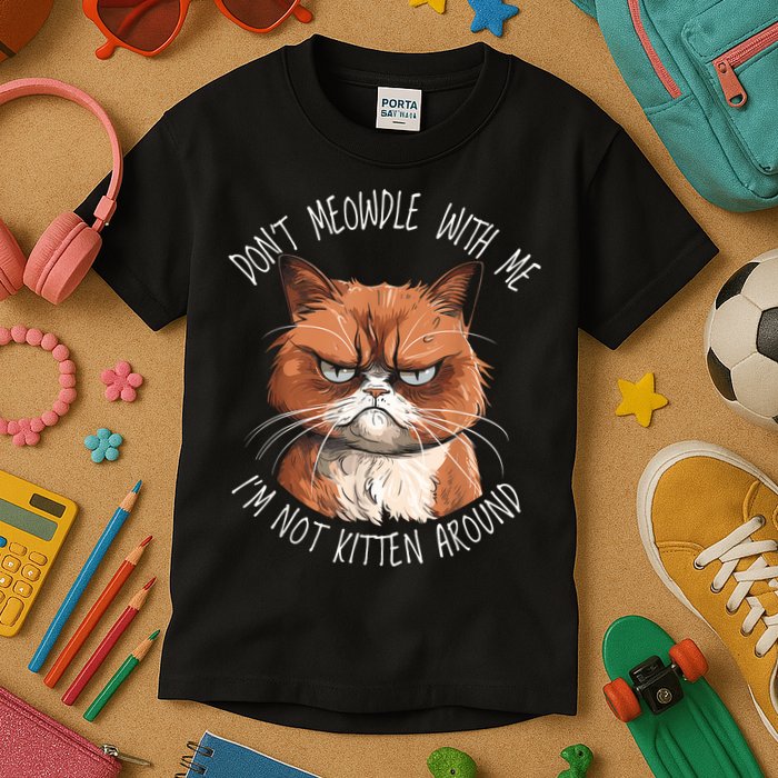 Grumpy Ginger Cat DonT Meowdl With Me IM Not Kitten Around Kids T-Shirt