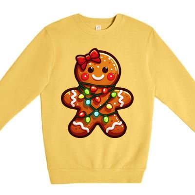 Gingerbread Girl Christmas Costume Cookie Tree Lights Xmas Premium Crewneck Sweatshirt