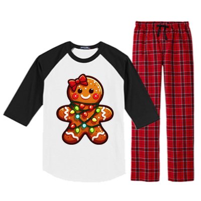 Gingerbread Girl Christmas Costume Cookie Tree Lights Xmas Raglan Sleeve Pajama Set