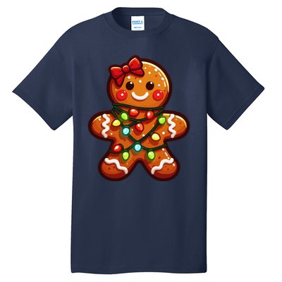 Gingerbread Girl Christmas Costume Cookie Tree Lights Xmas Tall T-Shirt