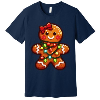 Gingerbread Girl Christmas Costume Cookie Tree Lights Xmas Premium T-Shirt