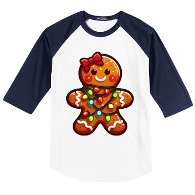 Gingerbread Girl Christmas Costume Cookie Tree Lights Xmas Baseball Sleeve Shirt