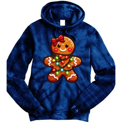 Gingerbread Girl Christmas Costume Cookie Tree Lights Xmas Tie Dye Hoodie