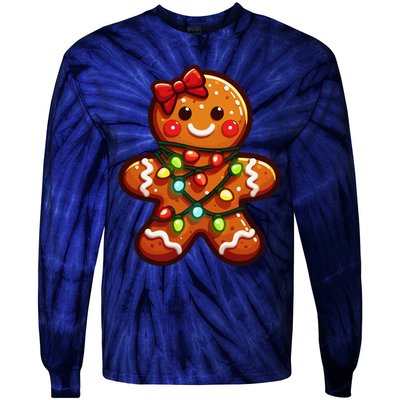 Gingerbread Girl Christmas Costume Cookie Tree Lights Xmas Tie-Dye Long Sleeve Shirt