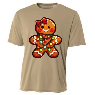 Gingerbread Girl Christmas Costume Cookie Tree Lights Xmas Cooling Performance Crew T-Shirt