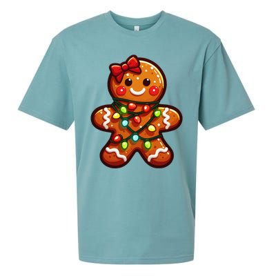 Gingerbread Girl Christmas Costume Cookie Tree Lights Xmas Sueded Cloud Jersey T-Shirt