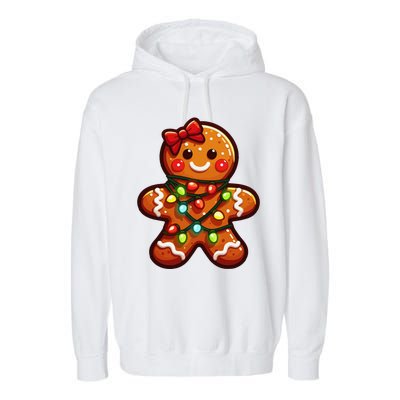 Gingerbread Girl Christmas Costume Cookie Tree Lights Xmas Garment-Dyed Fleece Hoodie