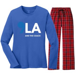 Great Gift Comma La Kamala Harris Tim Walz Coach 2024 La Comma Gift Women's Long Sleeve Flannel Pajama Set 