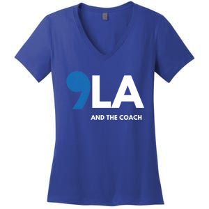 Great Gift Comma La Kamala Harris Tim Walz Coach 2024 La Comma Gift Women's V-Neck T-Shirt