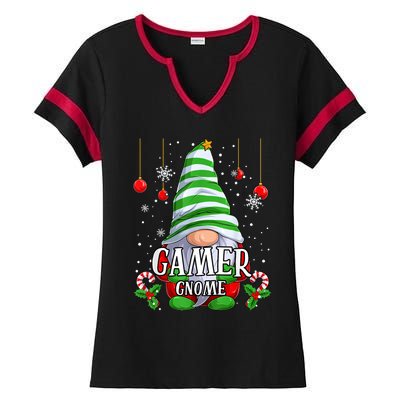 Gamer Gnome Christmas Pajamas Matching Family Group Ladies Halftime Notch Neck Tee