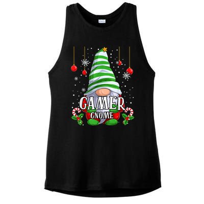 Gamer Gnome Christmas Pajamas Matching Family Group Ladies PosiCharge Tri-Blend Wicking Tank