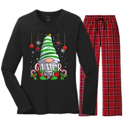 Gamer Gnome Christmas Pajamas Matching Family Group Women's Long Sleeve Flannel Pajama Set 