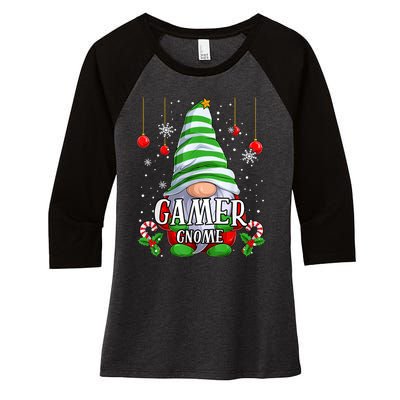 Gamer Gnome Christmas Pajamas Matching Family Group Women's Tri-Blend 3/4-Sleeve Raglan Shirt