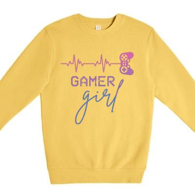 Gamer Girl Cute Heartbeat Gamer For Girl Video Game Lovers Premium Crewneck Sweatshirt