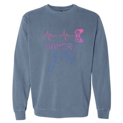 Gamer Girl Cute Heartbeat Gamer For Girl Video Game Lovers Garment-Dyed Sweatshirt