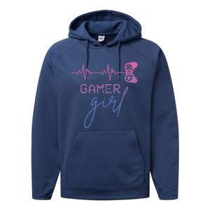 Gamer Girl Cute Heartbeat Gamer For Girl Video Game Lovers Performance Fleece Hoodie