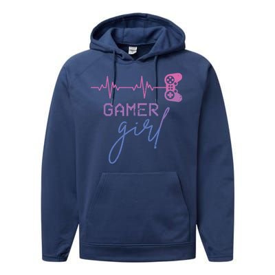 Gamer Girl Cute Heartbeat Gamer For Girl Video Game Lovers Performance Fleece Hoodie