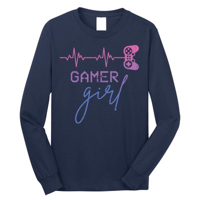 Gamer Girl Cute Heartbeat Gamer For Girl Video Game Lovers Long Sleeve Shirt