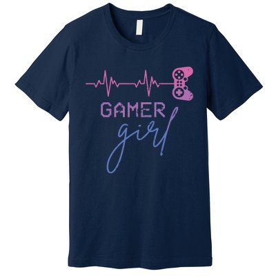 Gamer Girl Cute Heartbeat Gamer For Girl Video Game Lovers Premium T-Shirt