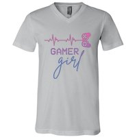 Gamer Girl Cute Heartbeat Gamer For Girl Video Game Lovers V-Neck T-Shirt