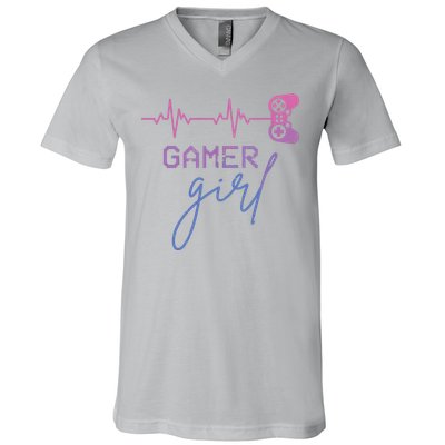 Gamer Girl Cute Heartbeat Gamer For Girl Video Game Lovers V-Neck T-Shirt