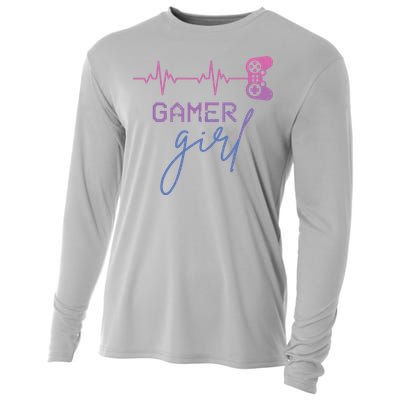 Gamer Girl Cute Heartbeat Gamer For Girl Video Game Lovers Cooling Performance Long Sleeve Crew