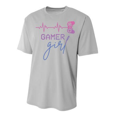 Gamer Girl Cute Heartbeat Gamer For Girl Video Game Lovers Performance Sprint T-Shirt