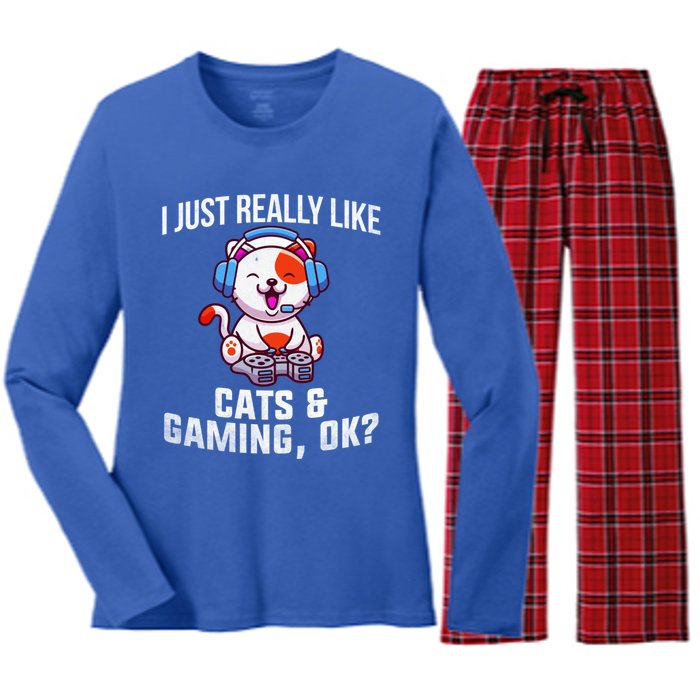 Gamer Gamer Cats And Gaming Cats And Gaming Gift Women's Long Sleeve Flannel Pajama Set 