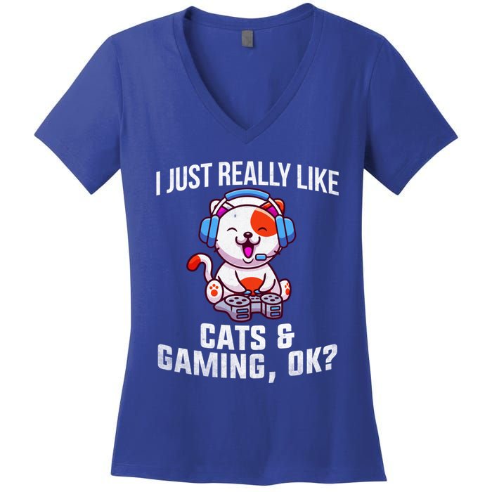 Gamer Gamer Cats And Gaming Cats And Gaming Gift Women's V-Neck T-Shirt