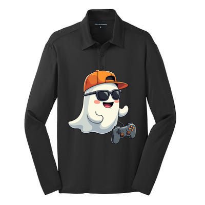 Gamer Ghost Cool Halloween Costume Video Game Lover Gaming Gift Silk Touch Performance Long Sleeve Polo