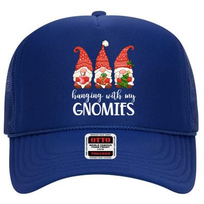 Garden Gnome Christmas Hanging With My Gnomies Gift High Crown Mesh Back Trucker Hat