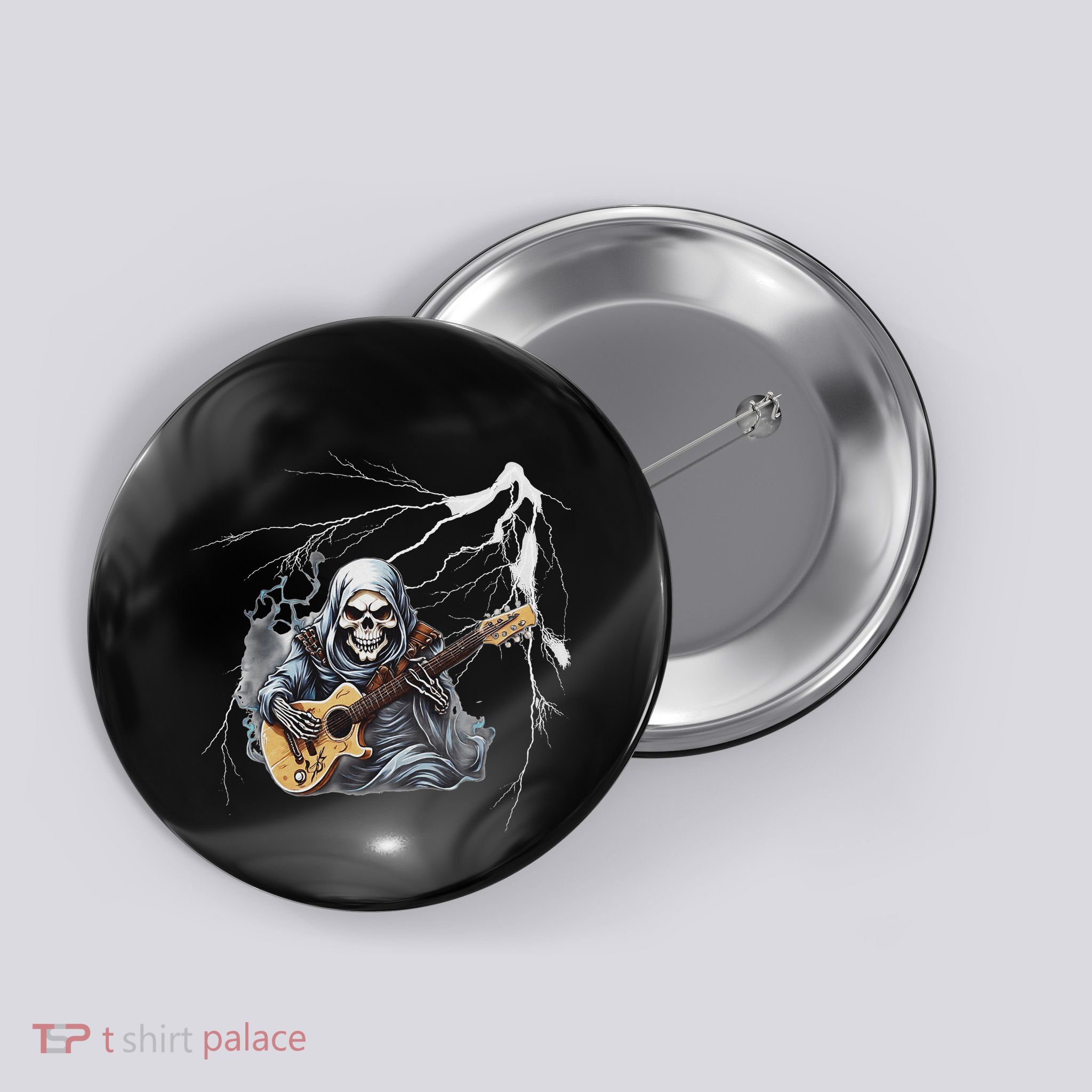 Ghost Guitar Cool Guitar Player Skeleton Hands Guitar Button