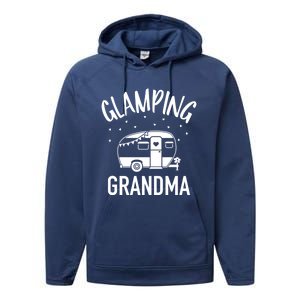 Glamping Grandma Camping Caravan Trailer Great Gift Performance Fleece Hoodie