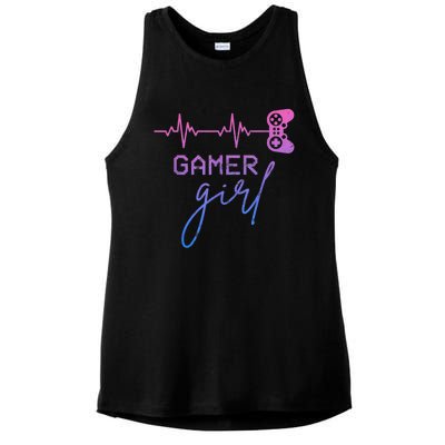 Gamer Girl Cute Heartbeat Gamer For Girl Video Game Lovers Ladies PosiCharge Tri-Blend Wicking Tank