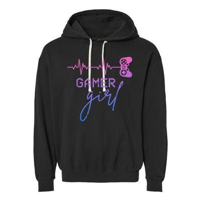 Gamer Girl Cute Heartbeat Gamer For Girl Video Game Lovers Garment-Dyed Fleece Hoodie
