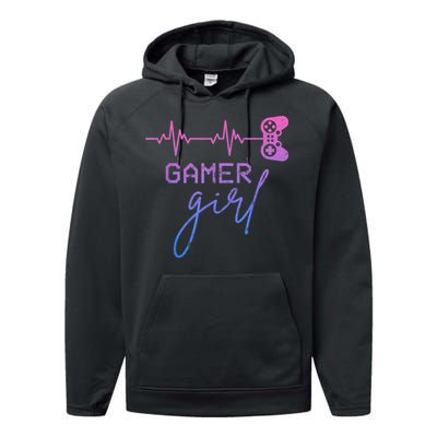 Gamer Girl Cute Heartbeat Gamer For Girl Video Game Lovers Performance Fleece Hoodie