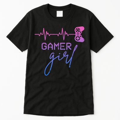 Gamer Girl Cute Heartbeat Gamer For Girl Video Game Lovers Tall T-Shirt