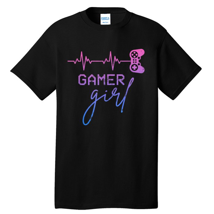 Gamer Girl Cute Heartbeat Gamer For Girl Video Game Lovers Tall T-Shirt