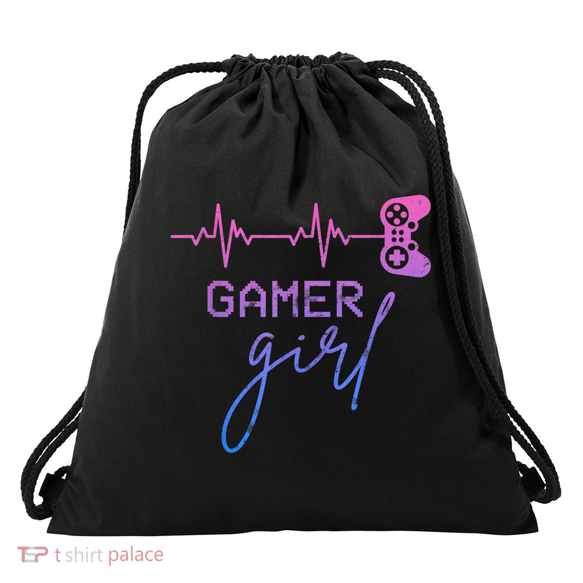 Gamer Girl Cute Heartbeat Gamer For Girl Video Game Lovers Drawstring Bag