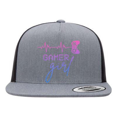 Gamer Girl Cute Heartbeat Gamer For Girl Video Game Lovers Flat Bill Trucker Hat