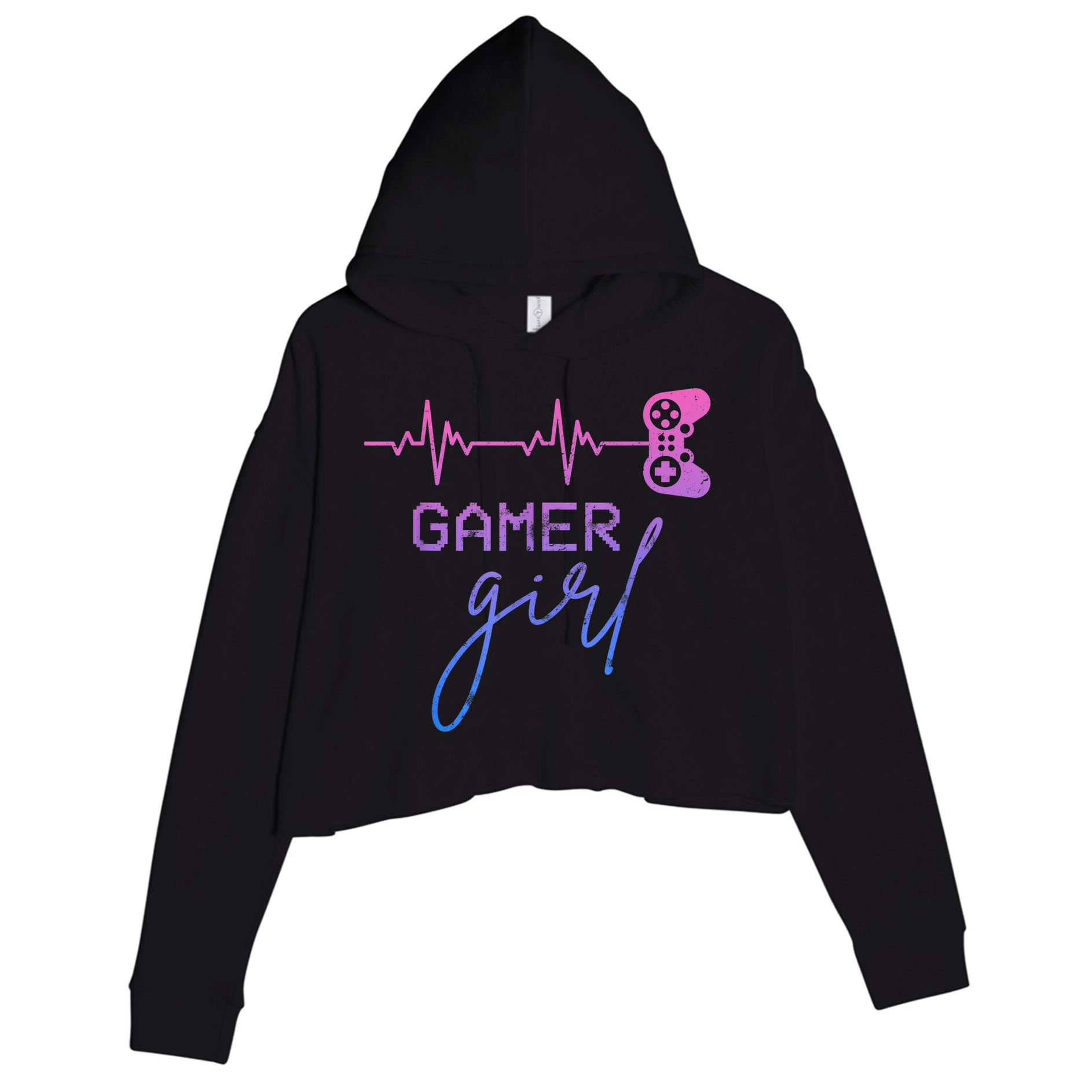 Gamer Girl Cute Heartbeat Gamer For Girl Video Game Lovers Crop Fleece Hoodie