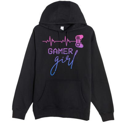 Gamer Girl Cute Heartbeat Gamer For Girl Video Game Lovers Premium Pullover Hoodie