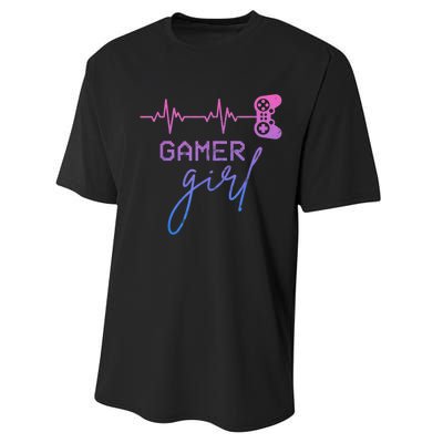 Gamer Girl Cute Heartbeat Gamer For Girl Video Game Lovers Performance Sprint T-Shirt