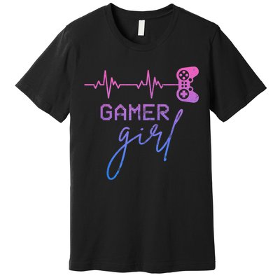 Gamer Girl Cute Heartbeat Gamer For Girl Video Game Lovers Premium T-Shirt