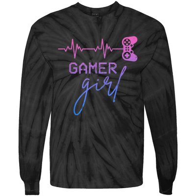 Gamer Girl Cute Heartbeat Gamer For Girl Video Game Lovers Tie-Dye Long Sleeve Shirt