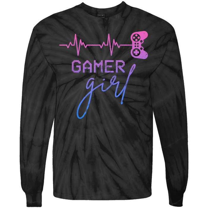 Gamer Girl Cute Heartbeat Gamer For Girl Video Game Lovers Tie-Dye Long Sleeve Shirt