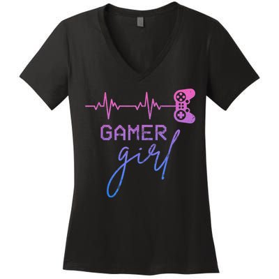 Gamer Girl Cute Heartbeat Gamer For Girl Video Game Lovers Women's V-Neck T-Shirt