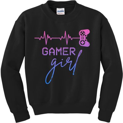 Gamer Girl Cute Heartbeat Gamer For Girl Video Game Lovers Kids Sweatshirt
