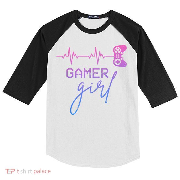 Gamer Girl Cute Heartbeat Gamer For Girl Video Game Lovers Kids Colorblock Raglan Jersey